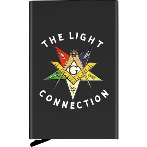 Metal Case Masonic The Light Connection Printing Credit Card Holder Men Slim Anti Protect Travel ID Cardholder Women Rfid Wallet