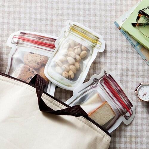 Reusable Mason Jar Zipper Bag 12pcs Grocery Bag Candy Jar Food Storage Bags Portable Nuts Cookies Bag Kitchen Food Snacks Sealed