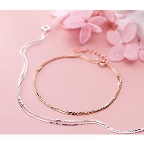 Modian Adjustable Rose Gold Color Link Chain Bracelet for Women 925 Sterling Silver Simple Geometric Bracelet Fine Jewelry Gift