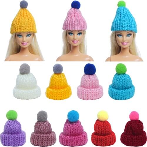 Random 3 Pcs /Set Fashion knitted Hat Cute Cap Daily Headwear Dress Up Accessories for Barbie Doll Baby Girl DIY House Toy