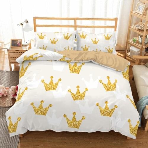 Fashion Princess Crown Pattern Bedclothes Girl with Pillowcase Printed Quilt Covers Bedclothes Collection King Queen Bedclothes