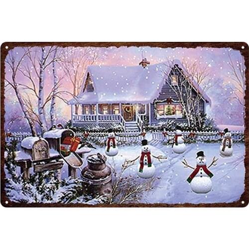 MorLugan Metal Sign Retro Novelty Tin Sign Poster Santa Claus and Elf Snowman Cute Cat and Dog Metal Sign for Family 20X30