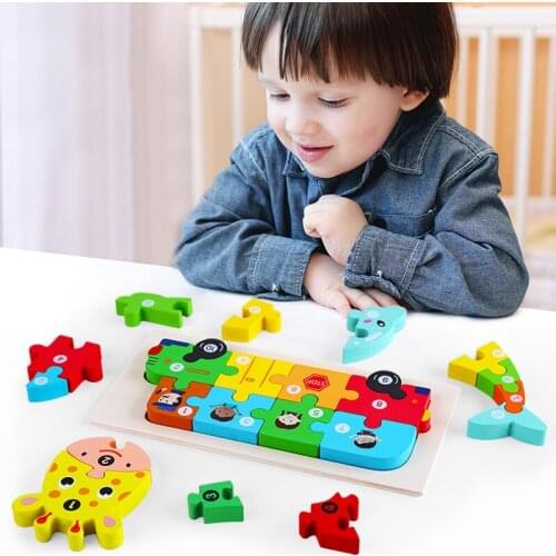 Cartoon Wooden 3D Puzzle For Kids Montessori Children Toy Big Size Animal Vehicle Jigsaw Educational Toys For Age 2-4 Boys Girls