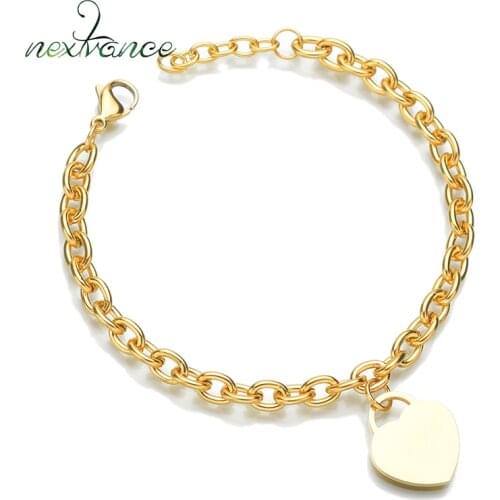 Nextvance Personalized Heart Couple Bracelets for Women Men Stainless Steel DIY Engraved Name Chain Link Bracelets Dropship