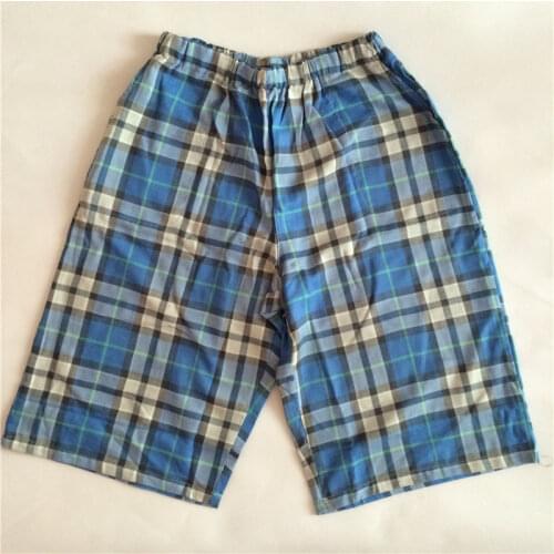Mens Sleep Shorts Men Cotton Pajama Shorts Mens Lounge Shorts Summer Casual Breathable Cotton Gauze Plaid Pants Sleep Bottoms