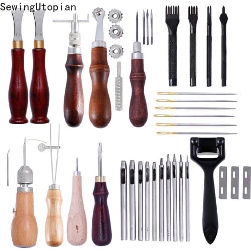 Leather Working Tool Set DIY Multi-function and Supplies with Leather Tool Box for Leather Craft Making