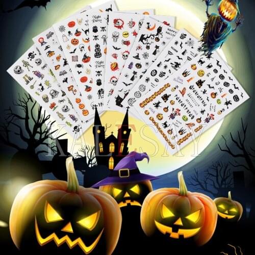 DIY Halloween Nail Sticker for Manicure Design Back Glue Fearsome Pumpkin Decoration Nail Art Decals for Nails Wraps Stickers
