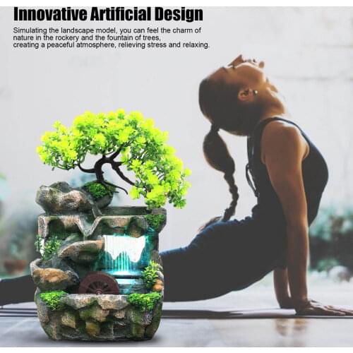 Desktop Fountain With Flowing Water Mini Silent Colorful Waterfall Rockery Fountain With Rain Effect Without Atomizer For Yoga