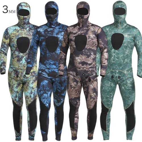 3MM Neoprene Men Diving Suits 2Pcs Camouflage Wetsuit Coldproof Warm Long Sleeve Hooded Plus Size Rash Guards Surfing Swimsuits