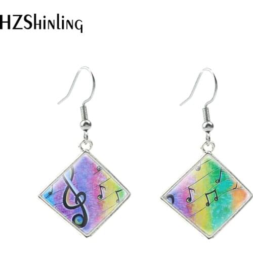 2020 New Abstract Music Notes Earring Rainbow G-clef Art Rhombic Earring Glass Dome Photo Jewelry Stainless steel Earrings