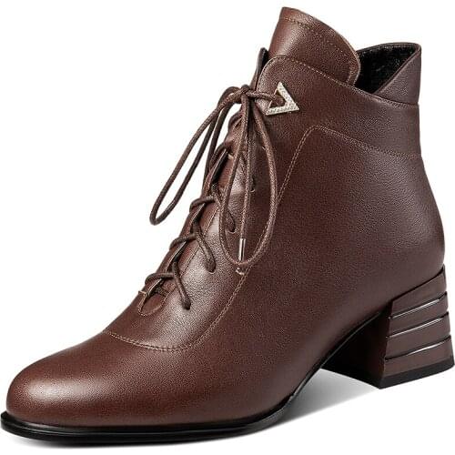 Autumn Winter Ankle Work & Safety Boots Women Shoes Black Elegant Shoes Women Boots Shoes Genuine Leather Short Plush Warm A213