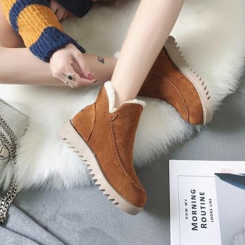 Autumn Winter Women Snow Boots Round Toe Ankle Warm Plush Boots Slip-On Women Shoes Flats Black Beige Brown Plus Size 34-39