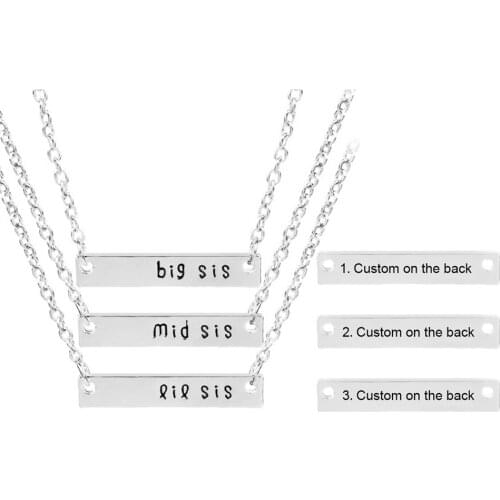 Sister Bar Necklace Family Love Pendant Necklace Silver Big Middle Little Sister Engraved Necklace Stainless Steel Silver Color