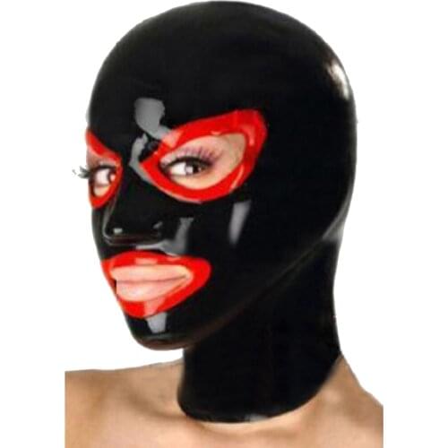 Dropshipping Black and Red Trims Latex Mask Sexy Unisex Rubber Party Hood Handmade RLM040