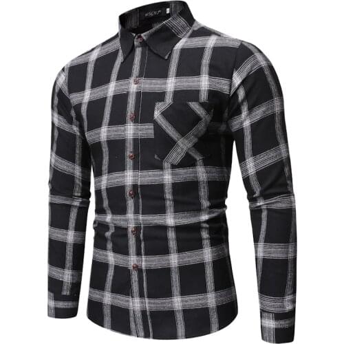 Mens Plaid Shirt Long Sleeve Cotton Casual High Quality Lapel Man Clothes Single Pocket Large Cardigan S-XXL