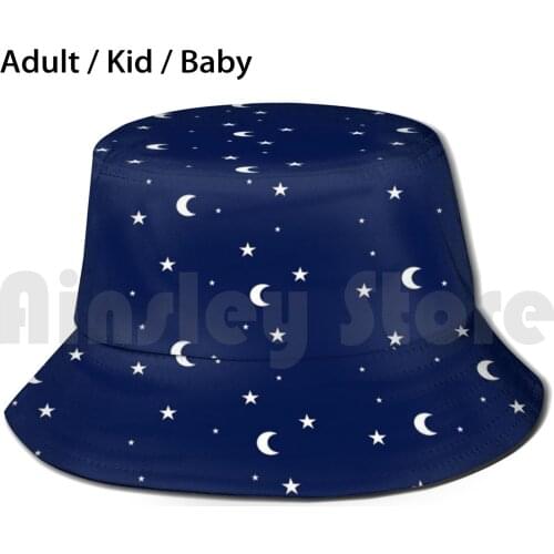Starry Night Sun Hat Foldable UV Protection Night Star Stars Moon Half Moon White Blue Sky Pattern Galaxy Space Solar