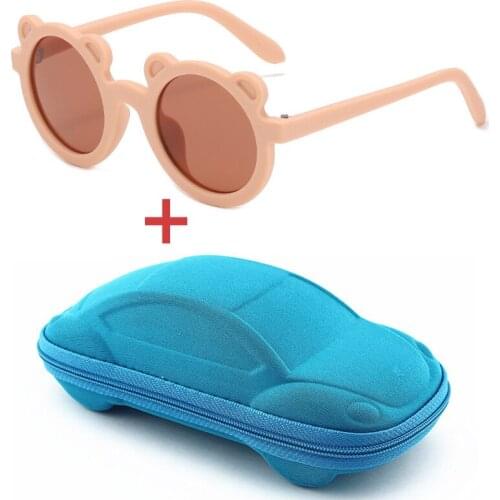 Sunmmer Girls Boy Cute Sunglasses Cartoon Bear Shape Children Kids Sunglasses With Case Baby Round Glasses Gift Eyewear With Box