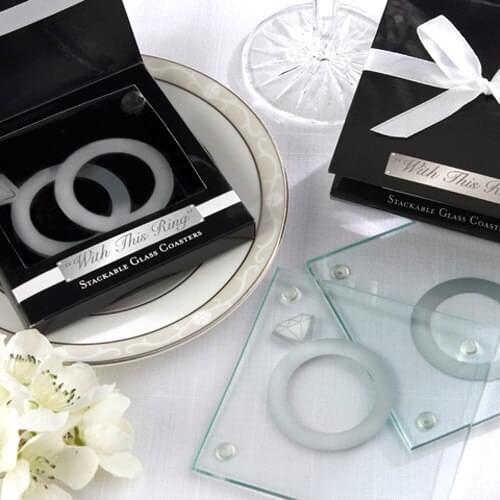 Wedding favor,souvenirs for wedding--With This Ring Unique Stackable Glass Coasters