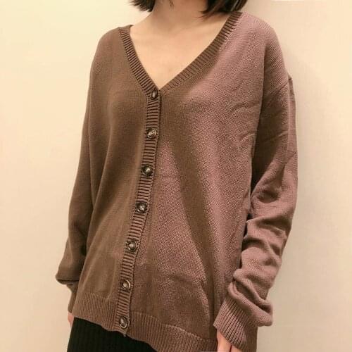 UNUTH Girls Oversize Knitted Sweaters 2021 Fashion Ladies Vintage V Neck Cardigans Loose Women Streetwear Button Knitwear Chic