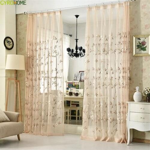 American countryside style flower embroidery sheer tulle curtain balcony bedroom windows custom voile
