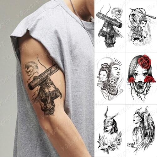 Waterproof Temporary Tattoo Sticker Geometric Line Lily Flower Flash Tattoos Rose Fox Lotus Body Art Arm Fake Tatoo Women Men