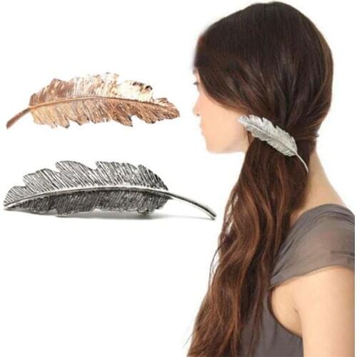 2020 Fashion 1PC Women Leaf Feather Hair Clip Metal Geometry Rhinestones Hairpin Barrette Hair Ornament Party Decoration