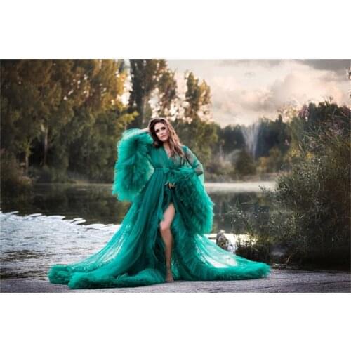 Green Maternity Dress for Photoshoot or Babyshower Maternity Gowns Designer Shooting Dress Custom Made Long Sleeve Evening Dress