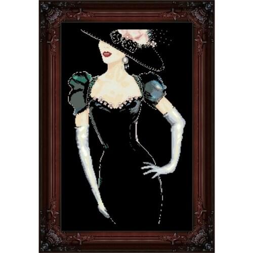 Lady in Black cross stitch package people aida 18ct 14ct 11ct black cloth people kit embroidery DIY handmade needlework