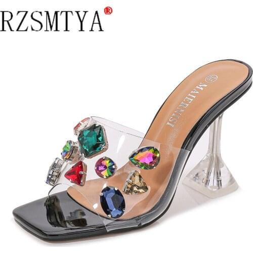 Women PVC Jelly Slippers Luxury Crystal Open Toe Sexy Sandal Fashion Ladies Clear Heel Slides Shoes Summer Outside Dress Slipper