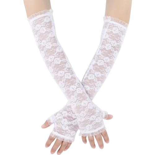 Women Elegant Fingerless Elbow Length Floral Lace Gloves UV Protection Wedding Party Bridal Gloves Long Mittens Accessories