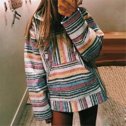 Women Striped Print Sweatshirts Oversized Long Sleeve Hooded Loose Pullovers Female Tops Womens Winter Tops Vintage Sweatshirt