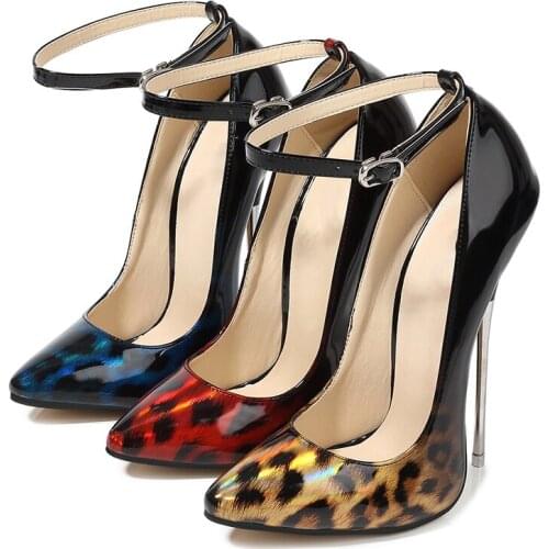 Women Pumps Sexy 16cm Metal High Heels Fashion Patent Leather Shoes Ankle Strap Fenty Beauty 2019 New Ladies Party Office Shoes