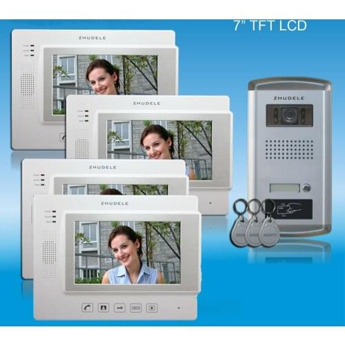 ZHUDELE TOP QUALITY HOME PRODUCT - 7"color video door phone,CCD camera with ID card unlocked ,touch screen with SD CARD(1 to 4)