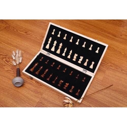 1 Set Wooden Folding Chess(34 Chess Pieces+1 Board) Made of Quality Wood with