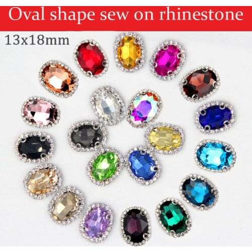 13x18mm 20pcs Oval shape crystal glass sew on rhinestones with claw, High quality crystal buckle DIY jewelry headpiece and dress