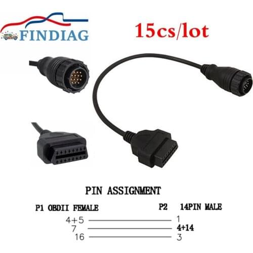 15pcs/lot OBD2 16Pin Adapter Cable For Benz 14Pin To 16Pin For Mercedes Sprinter Connector Diagnostic Cables Star Sprinter 14Pin
