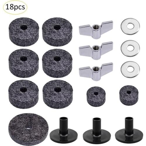 18pcs Drum Set Replacement Parts Accessories ( 3pcs Cymbal Sleeves + 3pcs Wing Nuts + 3pcs Washers + 9pcs Wool Felt Pads )