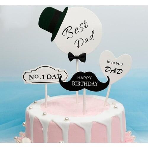 2021 New Happy Birthday Cake Topper Dad For Kids Birthday Party Insert Cake Dessert Decorations DIY Baby Shower Baking Supplies