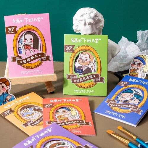 30Sheets/pack Creative Sticker Cute Famous Paintings Character Hand Account DIY Decoration Material Stickers Journal Stationery