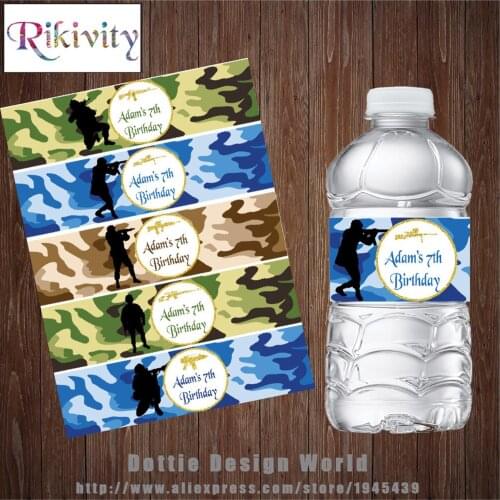 20 Rikivity Camouflage Water Bottle Wine Beer Labels Military Waterproof Candy Bar Wrapper Birthday Baby Shower Christmas Decor