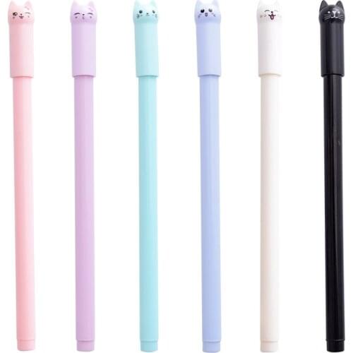 6Pcs/Set 0.5mm creative stationery cute cartoon tail cat neutral pen student with needle Gel Pen set Black Ink Student Gel Pen
