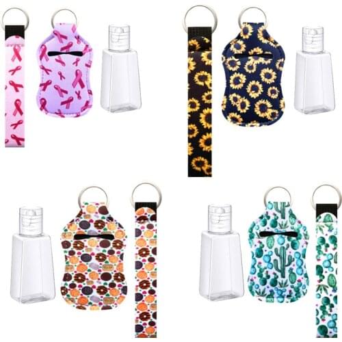 1set 30ml Hand Sanitizer Keychain Holder Portable Travel Bottle Refillable Disinfection Gel Flip Cap Bottles with Keychain