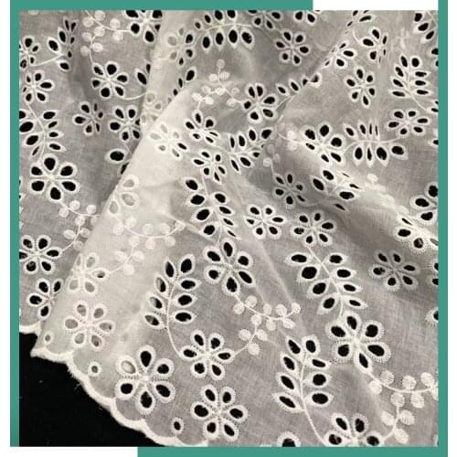 White Floral Hollow Lace Cloth Embroidered Womens Summer Cotton Cloth Hollow Lace Fabric