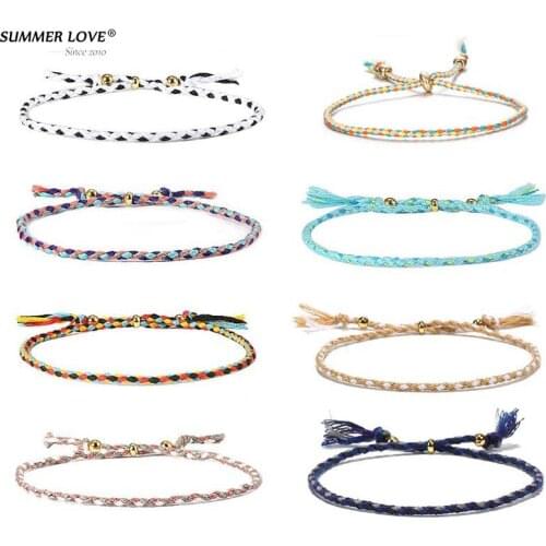 Boho Adjustable Polyester Thread Copper Bead Woven Rope Friendship Bracelets for Women Girls Bracelet Femme Jewelry Holiday