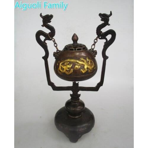 Rare Chinese Old Copper Carved Dragon Big Incense burner /Art Antique Home Decoration Metal Censer