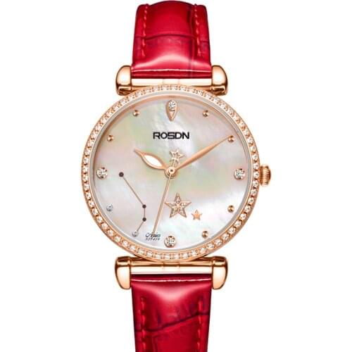 New Luxury Brand ROSDN Japan Quartz Movement Sapphire Woman Watches 50M Waterproof Diamond 12 Constellations Lady Watch R3682