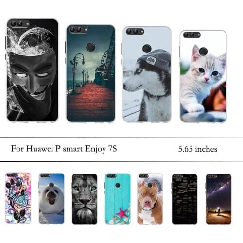 Phone Case For Huawei P Smart 2018 Enjoy 7S Case Soft TPU Silicone Back Cover Case Full Protective Transparent Printed Cover