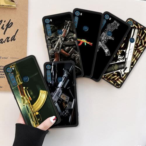 Smartphone Case for Motorola Moto G9 Play One Fusion Plus Soft Cover G8 Power Lite E6s Ultrathin Coque AK47 Handgun Gun BUllets