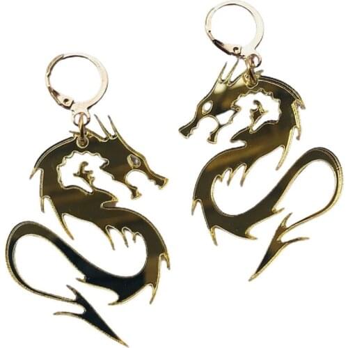 Dragon Acryl Oorbellen Punk Zilver Kleur Spiegel Oppervlak Chic Animal Oorbellen Geschenken Voor Vrouwen Meisjes Cool Sieraden