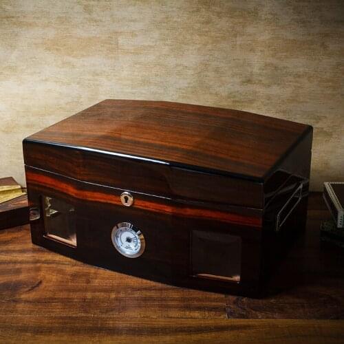 Elegant Glossy Cedar Wood Cigar Humidor Box Glass W/Locked Cigar Cigarette Pretty Box With Tray Hygrometer Humidifier For COHIBA